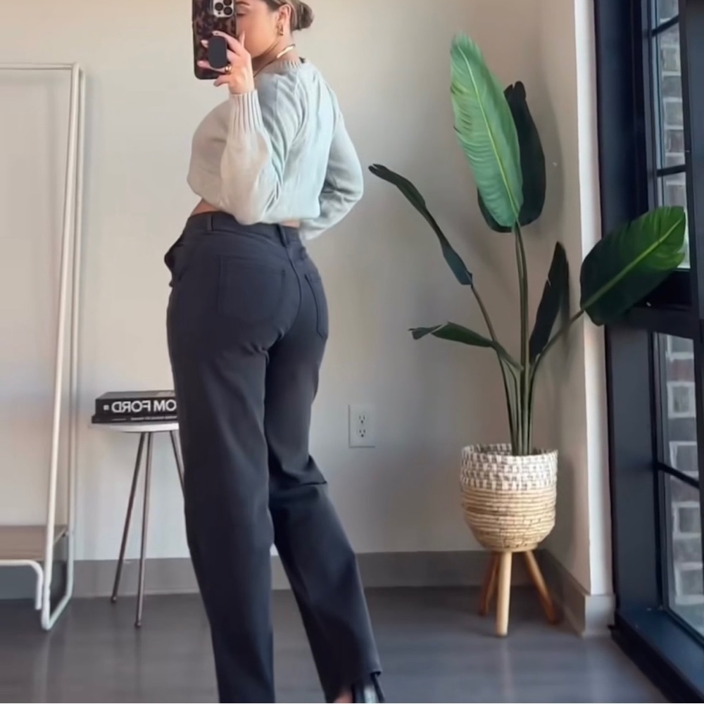 High waist black straight leg jeans